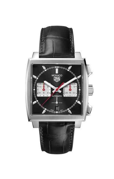 Monaco Heuer 02 Black Leather Automatic Chronograph