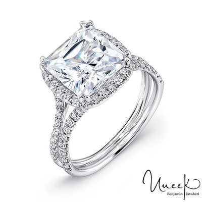 14K White Gold Cushion-Cut Diamond Halo Engagement Ring