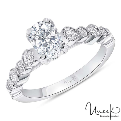 14K White Gold Oval Diamond Engagement Ring